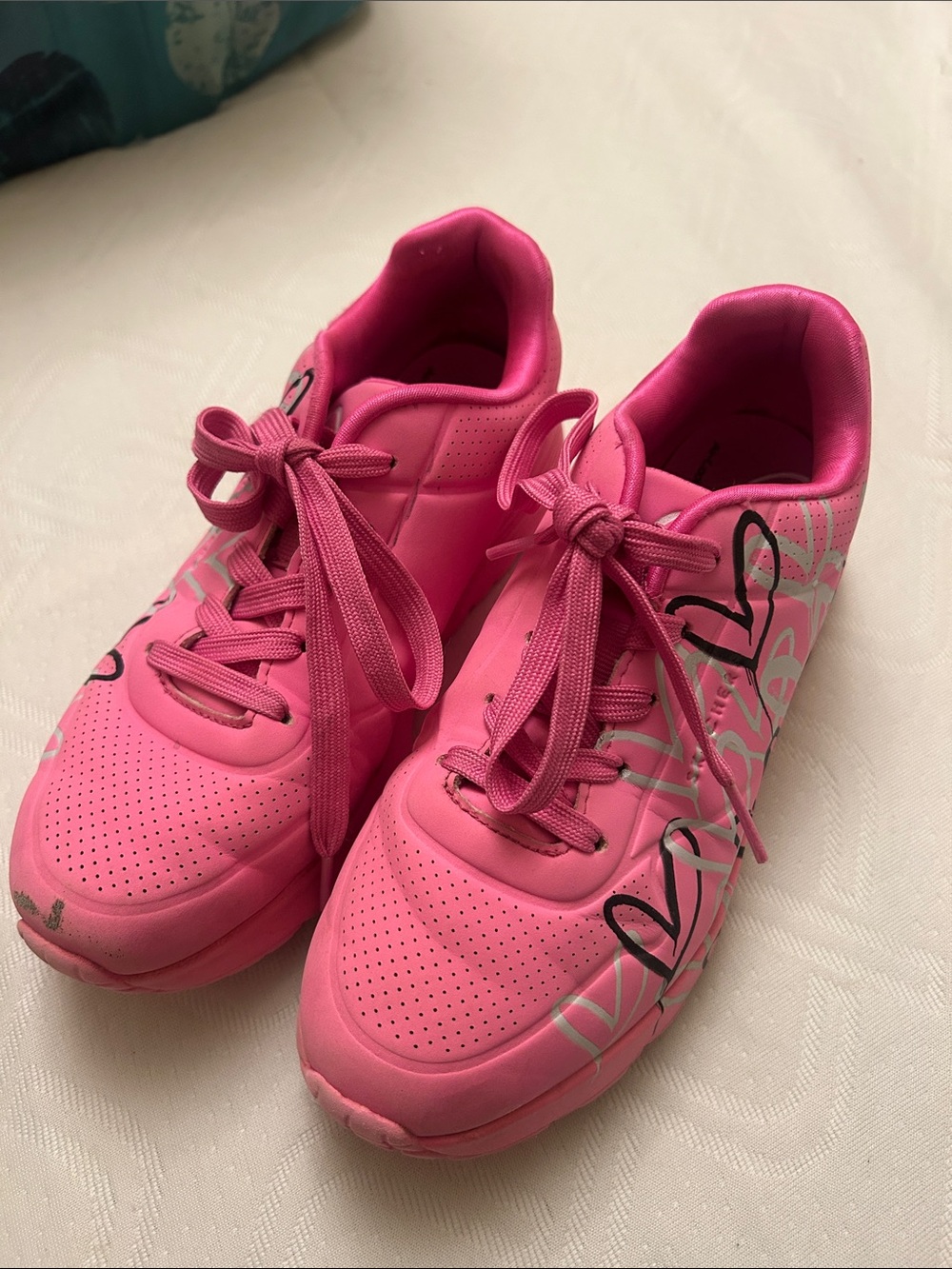 Skechers Pink Athletic Sneakers with Heart Graphics
